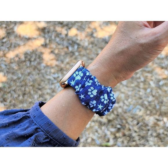 Dog Paw Print Scrunchies Watch Band for Apple Watch, Fitbit Sense Versa 321 Lite - Picture 5 of 6